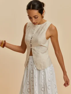 COMMENSE Cotton & Linen Casual Sleeveless Blouse* Blouses & Shirts|Tops