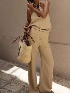 COMMENSE Cotton & Linen Criss Cross Halter Blouse* Blouses & Shirts|Tops