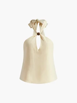 COMMENSE Cotton & Linen Criss Cross Halter Blouse* Blouses & Shirts|Tops