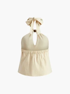 COMMENSE Cotton & Linen Criss Cross Halter Blouse* Blouses & Shirts|Tops