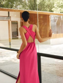 COMMENSE Cotton & Linen Crisscross Long Dress* Casual Dresses|Work Dresses