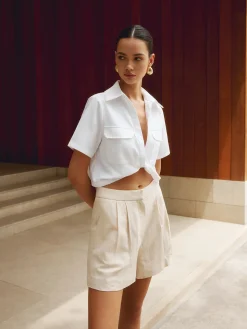 COMMENSE Cotton & Linen Cropped Shirt* Crop Tops|Blouses & Shirts