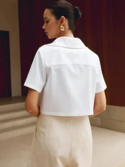 COMMENSE Cotton & Linen Cropped Shirt* Crop Tops|Blouses & Shirts