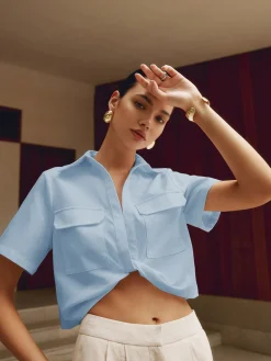 COMMENSE Cotton & Linen Cropped Shirt* Crop Tops|Blouses & Shirts