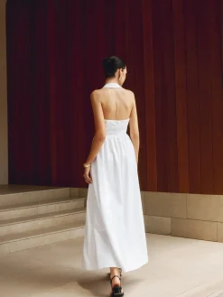 COMMENSE Cotton & Linen Halter A Line Long Dress* White Dresses|Black Dresses