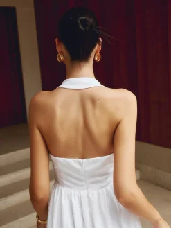 COMMENSE Cotton & Linen Halter A Line Long Dress* White Dresses|Black Dresses