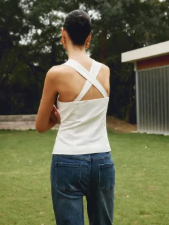 COMMENSE Cotton & Linen Knotted Bow Detail Tank Top* Blouses & Shirts|Tank Tops & Camis