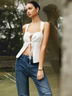 COMMENSE Cotton & Linen Knotted Bow Detail Tank Top* Blouses & Shirts|Tank Tops & Camis