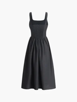 COMMENSE Cotton & Linen Knotted Cami Midi Dress* Black Dresses|Casual Dresses