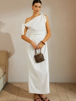 COMMENSE Cotton & Linen Knotted Strap Long Dress* White Dresses|Casual Dresses