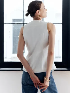 COMMENSE Cotton & Linen Metal Button Solid Vest* Outerwear|Vests