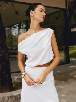 COMMENSE Cotton & Linen One Shoulder Off Blouse* Blouses & Shirts|Matching Sets