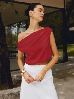COMMENSE Cotton & Linen One Shoulder Off Blouse* Blouses & Shirts|Matching Sets