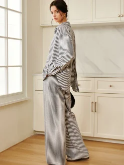 COMMENSE Cotton & Linen Pinstripe Loose Shirt* Long Sleeve Sets|Blouses & Shirts