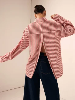 COMMENSE Cotton & Linen Pinstripe Loose Shirt* Long Sleeve Sets|Blouses & Shirts