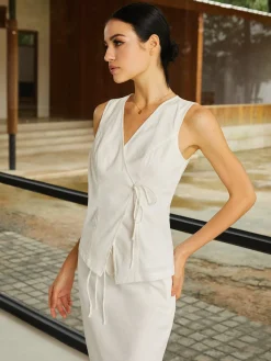 COMMENSE Cotton & Linen Plain Sleeveless Skirt Set* Skirt Sets|Long Sleeve Sets