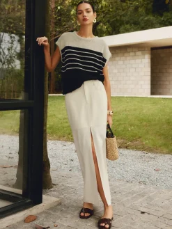 COMMENSE Cotton & Linen Pockets Split Maxi Skirt* Skirts|Matching Sets