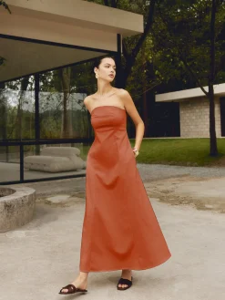 COMMENSE Cotton & Linen Shirred Pocket Long Dress* Casual Dresses|Vacation Dresses