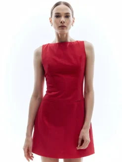 COMMENSE Cotton & Linen Slim Sleeveless Solid Dress* Work Dresses|Summer Dresses