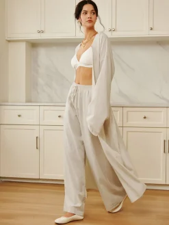 COMMENSE Cotton & Linen Solid Drawstring Pants* Long Sleeve Sets|Pants