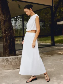COMMENSE Cotton & Linen Solid Maxi Skirt* Skirts|Matching Sets