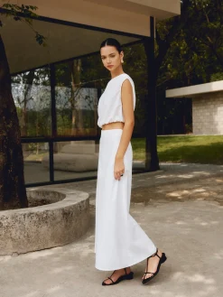 COMMENSE Cotton & Linen Solid Maxi Skirt* Skirts|Matching Sets