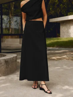 COMMENSE Cotton & Linen Solid Maxi Skirt* Skirts|Matching Sets