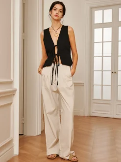 COMMENSE Cotton & Linen Tie-Detail  Vest Top* Vests|Tank Tops & Camis