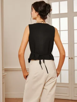 COMMENSE Cotton & Linen Tie-Detail  Vest Top* Vests|Tank Tops & Camis