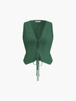 COMMENSE Cotton & Linen Tie-Detail  Vest Top* Vests|Tank Tops & Camis