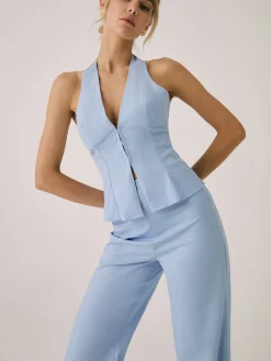 COMMENSE Cotton & Linen Vest With Straight Leg Pants Set* Pants Sets|Vests