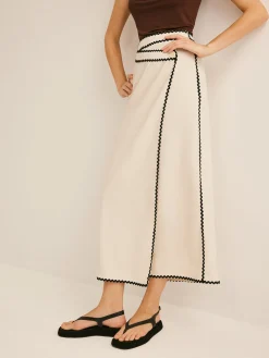 COMMENSE Cotton & Linen Wave Trim Midi Skirt* Skirts|Bottoms
