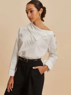 COMMENSE Cotton Asymmetrical Metal Button Shirt* Blouses & Shirts|Tops
