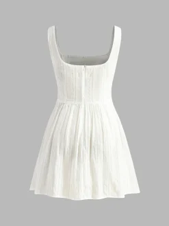 COMMENSE Cotton Blend Solid Square Neckline Short Dress* White Dresses|Black Dresses