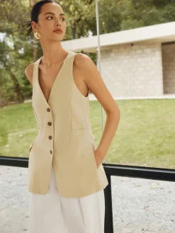 COMMENSE Cotton Blends Button Split Vest* Outerwear|Vests
