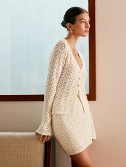 COMMENSE Cotton Blends Hollow Skirt Set* Skirt Sets|Long Sleeve Sets