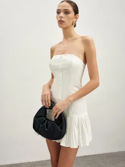 COMMENSE Cotton Blends Pleated Bubble Tube Dress* White Dresses|Cocktail & Party Dresses