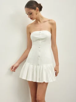 COMMENSE Cotton Blends Pleated Bubble Tube Dress* White Dresses|Cocktail & Party Dresses