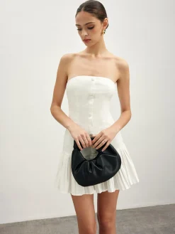 COMMENSE Cotton Blends Pleated Bubble Tube Dress* White Dresses|Cocktail & Party Dresses