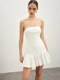 COMMENSE Cotton Blends Pleated Bubble Tube Dress* White Dresses|Cocktail & Party Dresses
