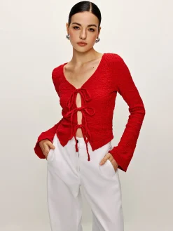 COMMENSE Cotton Blends Tie Front Soft Blouse* Blouses & Shirts|Tops
