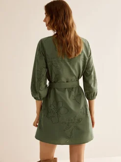 COMMENSE Cotton Boheme Embroidery Belted Dress* Vacation Dresses|Short Dresses