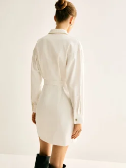 COMMENSE Cotton Breasted Cinched Dress* White Dresses|Casual Dresses
