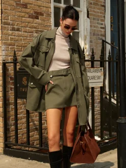 COMMENSE Cotton Buckle Belted A-Line Skirt* Skirts|Matching Sets
