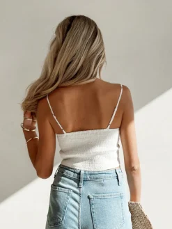 COMMENSE Cotton Button-Front Lace Trim Cami Top* Tank Tops & Camis|Tops