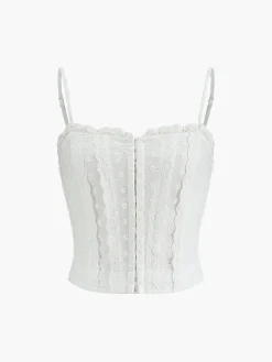 COMMENSE Cotton Button-Front Lace Trim Cami Top* Tank Tops & Camis|Tops