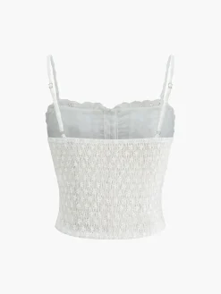 COMMENSE Cotton Button-Front Lace Trim Cami Top* Tank Tops & Camis|Tops