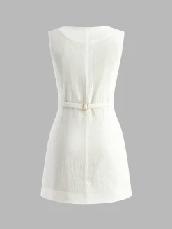 COMMENSE Cotton Button-Front Short Dress* Casual Dresses|Work Dresses