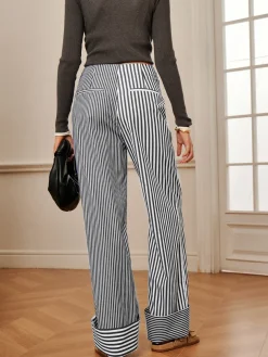 COMMENSE Cotton Contrast Binding Pinstripe Pants* Pants|Bottoms