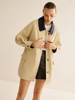 COMMENSE Cotton Contrast Collar Button Jacket* Outerwear|Jackets